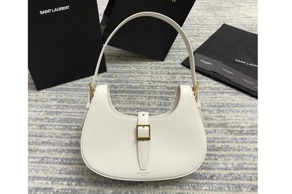 Replica Saint Laurent 672615 YSL LE FERMOIR HOBO BAG IN White SHINY LEATHER