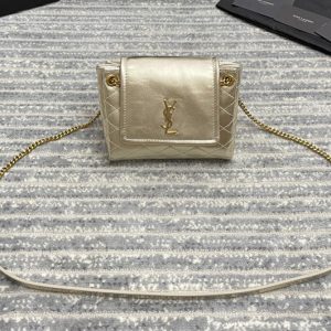 Replica Saint Laurent 672738 YSL MONOGRAM MINI NOLITA bag IN Gold LAMÉ LEATHER