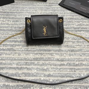 Replica Saint Laurent 672738 YSL MONOGRAM MINI NOLITA bag IN Black LAMÉ LEATHER