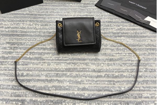 Replica Saint Laurent 672738 YSL MONOGRAM MINI NOLITA bag IN Black LAMÉ LEATHER