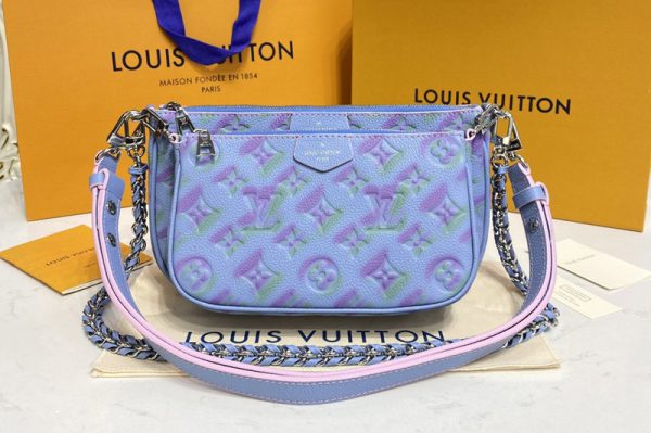 Replica Louis Vuitton M46180 LV Multi Pochette Accessoires cross-body bag Blue embossed Monogram Empreinte leather