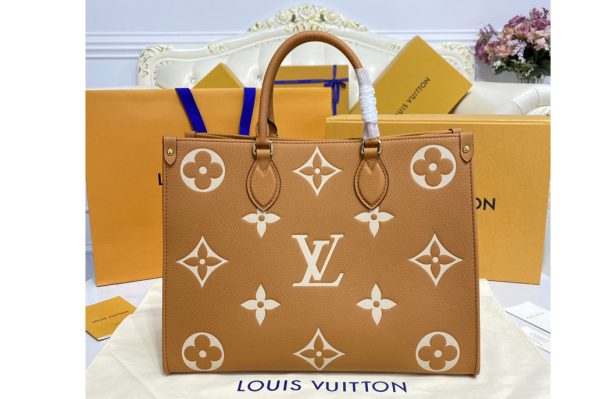 Replica Louis Vuitton M45494 LV OnTheGo MM Bag in Tan Monogram Empreinte Leather