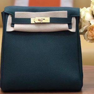 Replica Hermes kelly ado 22cm backpack Original Green Togo Leather Full Handstitch Gold Hardware