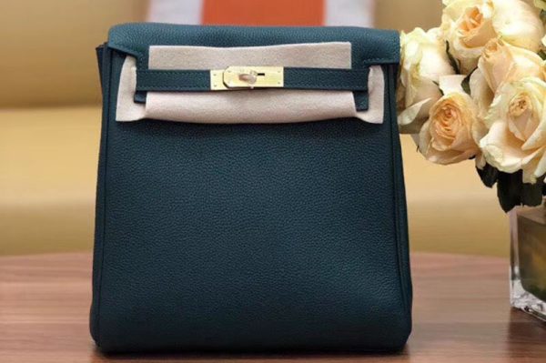 Replica Hermes kelly ado 22cm backpack Original Green Togo Leather Full Handstitch Gold Hardware