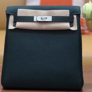 Replica Hermes kelly ado 22cm backpack Original Togo Leather Full Handstitch Green Silver Hardware