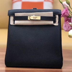 Replica Hermes kelly ado 22cm backpack Original Togo Leather Full Handstitch Black Gold Hardware