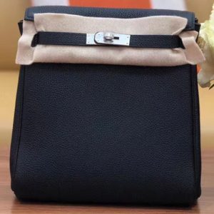 Replica Hermes kelly ado 22cm backpack Original Black Togo Leather Full Handstitch Silver Hardware