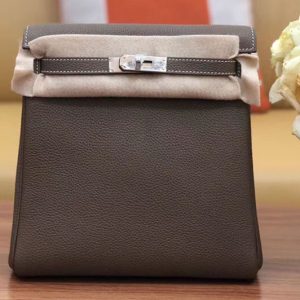 Replica Hermes kelly ado 22cm backpack Original Togo Leather Full Handstitch Grey Leather Silver Hardware