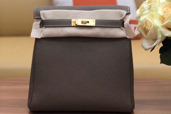 Replica Hermes kelly ado 22cm backpack Original Togo Leather Full Handstitch Grey Leather Gold Hardware