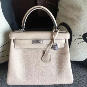 Replica Hermes Kelly 28 Tote Bags Original Light Gray Togo Leather Full Handstitched