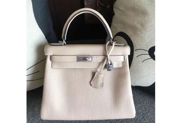 Replica Hermes Kelly 28 Tote Bags Original Light Gray Togo Leather Full Handstitched