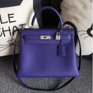 Replica Hermes Kelly 28 Tote Bags Original Purple Togo Leather Full Handstitched