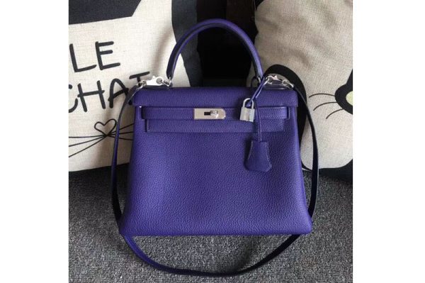 Replica Hermes Kelly 28 Tote Bags Original Purple Togo Leather Full Handstitched