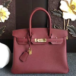 Replica Hermes Birkin 30 Tote Bags Original Wine Togo Leather Full Handstitched Gold Hardware