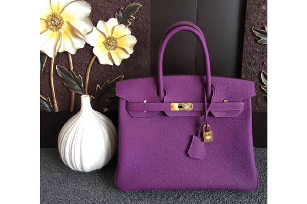 Replica Hermes Birkin 30 Tote Bags Original Purple Togo Leather Full Handstitched