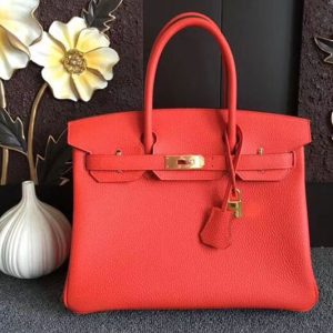 Replica Hermes Birkin 30 Tote Bags Original Togo Leather Handstitched Red