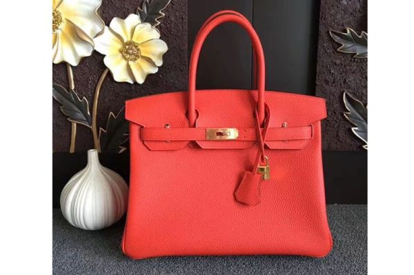 Replica Hermes Birkin 30 Tote Bags Original Togo Leather Handstitched Red