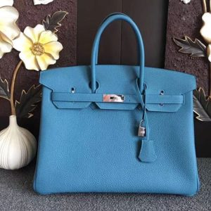 Replica Hermes Birkin 30 Tote Bags Original Blue Jeans Togo Leather Full Handstitched