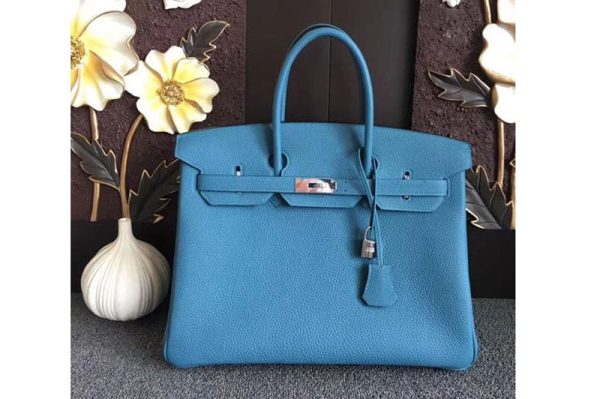 Replica Hermes Birkin 30 Tote Bags Original Blue Jeans Togo Leather Full Handstitched