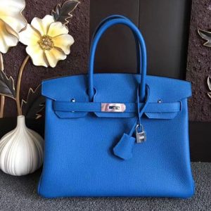 Replica Hermes Birkin 30 Tote Bags Original Blue Togo Leather Full Handstitched