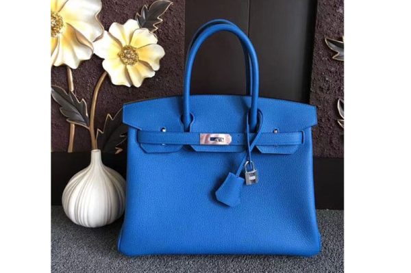 Replica Hermes Birkin 30 Tote Bags Original Blue Togo Leather Full Handstitched