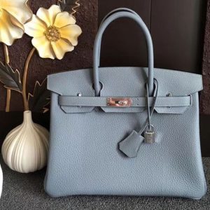 Replica Hermes Birkin 30 Tote Bags Original Light Blue Togo Leather Full Handstitched