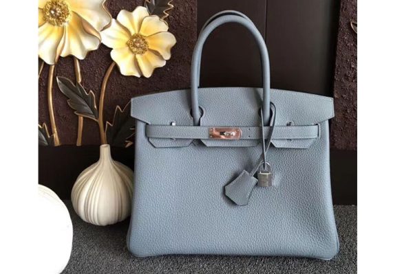 Replica Hermes Birkin 30 Tote Bags Original Light Blue Togo Leather Full Handstitched