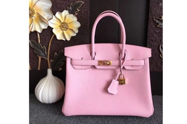 Replica Hermes Birkin 30 Tote Bags Original Pink Togo Leather Full Handstitched