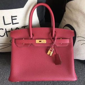 Replica Hermes Birkin 30 Tote Bags Original Ruby Red Togo Leather Full Handstitched