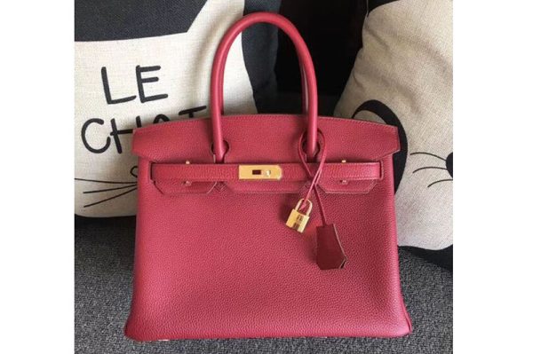 Replica Hermes Birkin 30 Tote Bags Original Ruby Red Togo Leather Full Handstitched