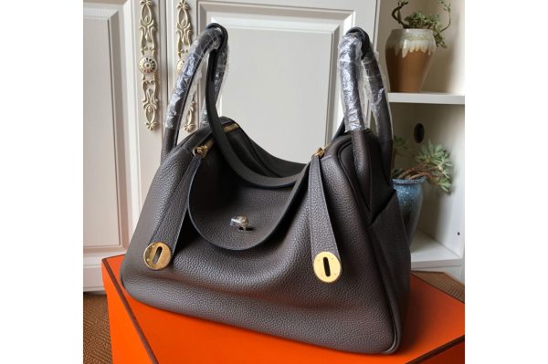 Replica Hermes Lindy 26cm Bag in Original Dark Gray Togo Leather With Gold Buckle