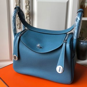 Replica Hermes Lindy 26cm Bag in Original Blue Togo Leather With Silver Buckle