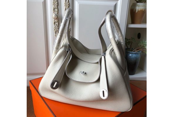 Replica Hermes Lindy 26cm Bag in Original White Togo Leather With Silver Buckle