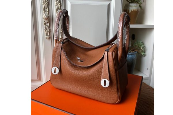 Replica Hermes Lindy 26cm Bag in Original Brown Togo Leather With Silver Buckle