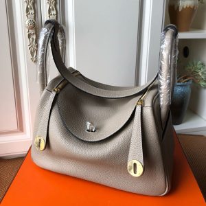 Replica Hermes Lindy 26cm Bag in Original Gray Togo Leather With Gold Buckle