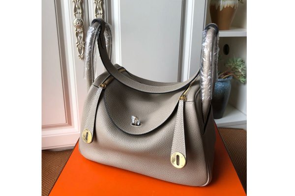 Replica Hermes Lindy 26cm Bag in Original Gray Togo Leather With Gold Buckle