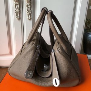 Replica Hermes Lindy 26cm Bag in Original Dark Gray Togo Leather With Silver Buckle