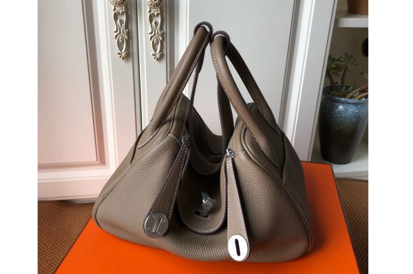 Replica Hermes Lindy 26cm Bag in Original Dark Gray Togo Leather With Silver Buckle