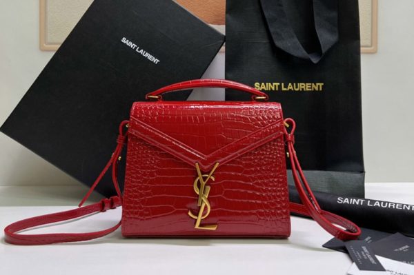 Replica Saint Laurent 623930 YSL CASSANDRA MINI TOP HANDLE BAG IN Red CROCODILE-EMBOSSED LEATHER