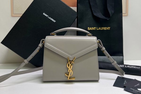 Replica Saint Laurent 623930 YSL CASSANDRA MINI TOP HANDLE BAG IN Gray GRAIN DE POUDRE EMBOSSED LEATHER