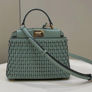 Replica Fendi 8BN244 Peekaboo Mini Bag in Green braided leather