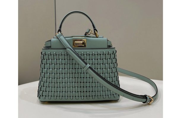 Replica Fendi 8BN244 Peekaboo Mini Bag in Green braided leather