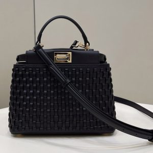 Replica Fendi 8BN244 Peekaboo Mini Bag in Black braided leather