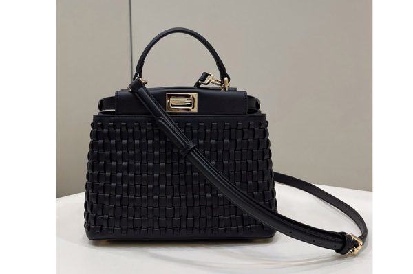 Replica Fendi 8BN244 Peekaboo Mini Bag in Black braided leather