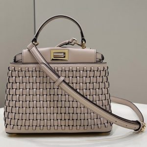 Replica Fendi 8BN244 Peekaboo Mini Bag in Beige braided leather