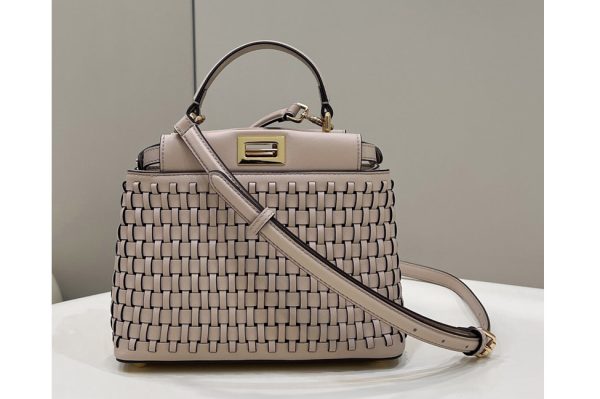 Replica Fendi 8BN244 Peekaboo Mini Bag in Beige braided leather