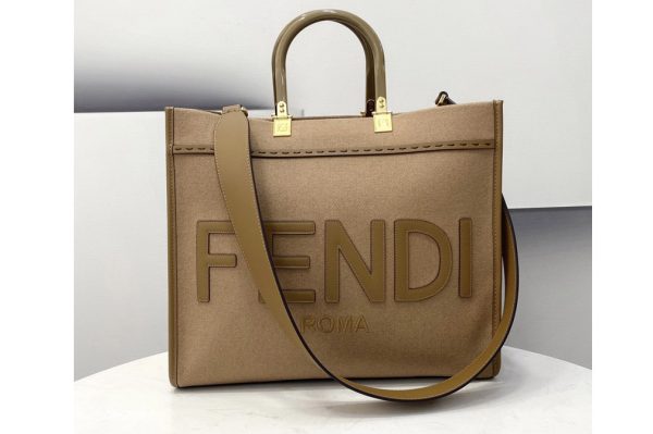 Replica Fendi 8BH386 Medium Sunshine Shopper bag in Brown flannel