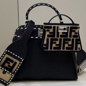 Replica Fendi 8BN244 Peekaboo Mini Bag in Black leather