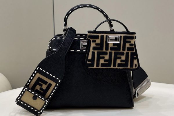 Replica Fendi 8BN244 Peekaboo Mini Bag in Black leather