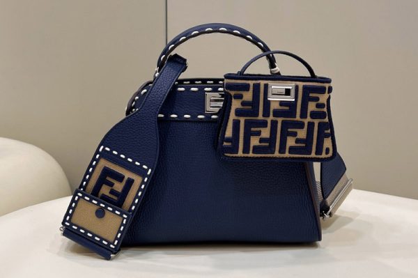 Replica Fendi 8BN244 Peekaboo Mini Bag in Blue leather